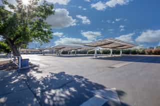Close-up of a corrosion-resistant galvanized steel frame on a solar carport